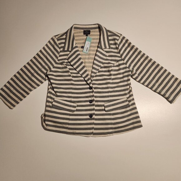 Market & Spruce Torin French Terry Blazer Blue Gray / Ivory‎ Striped XL NEW - Picture 3 of 16